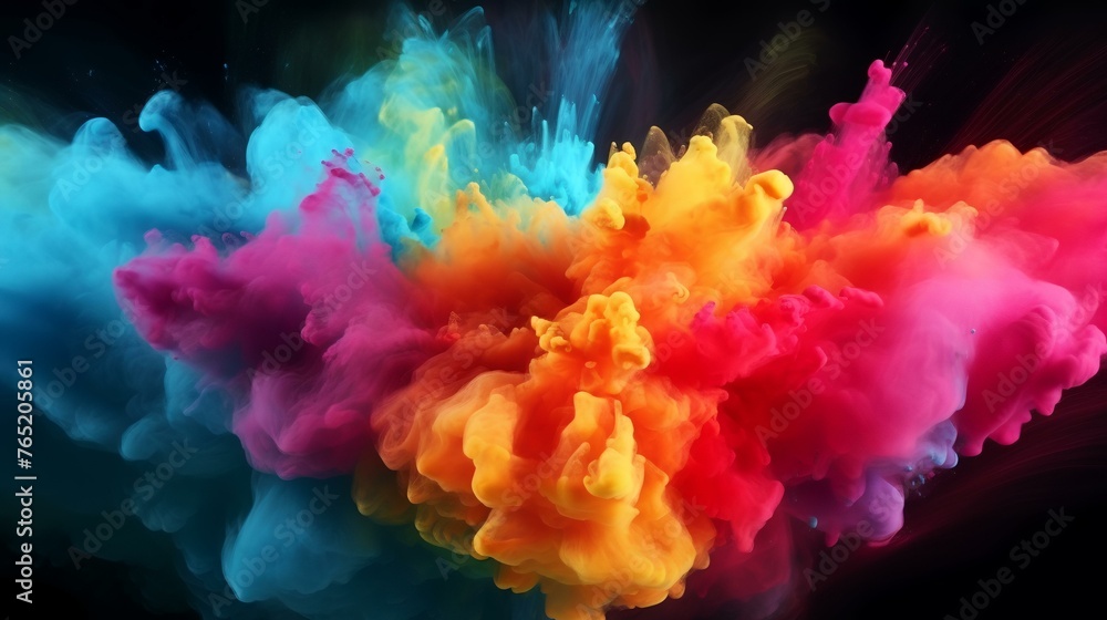 Fototapeta premium Colorful smoke explosion on black background. Abstract background. 3d rendering