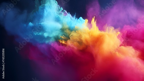 Colorful smoke explosion on black background. Colorful cloud of smoke.