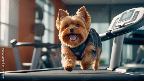 cute dog running on a treadmill