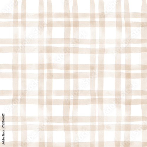 Brown Beige Gingham Check Hand Drawn Background Overlay