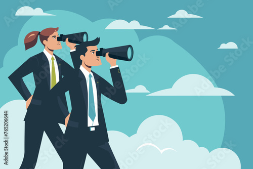 Proactive candidate sourcing, recruiters searching for top talent using binoculars, HR professionals actively seeking qualified job applicants and building talent pipelines. photo