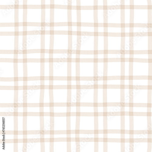 Brown Beige Gingham Check Hand Drawn Background Overlay