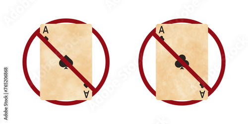 poker ban prohibit icon. Not allowed illegal gambling . Forbidden card games and casino