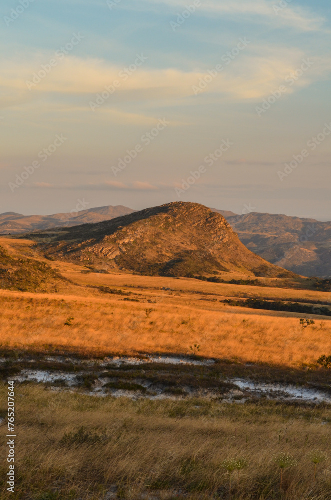 Sunlight at dusk in the mountains of the Serra do Cipó region in Minas Gerais, Brazil