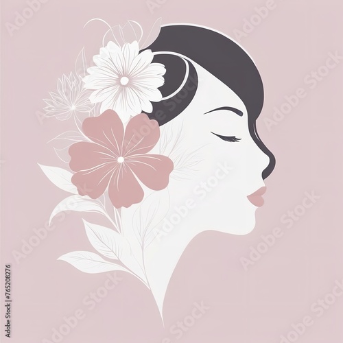 Abstract female face in one line. Woman face with flowers Surreal Line art female floral girl. Minimalism Abstract modern Continuous single line woman face portrait 