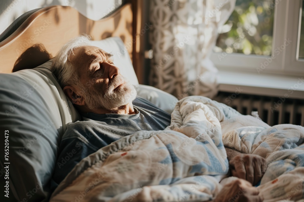 elderly gray-haired man lying in bed elderly gray-haired man lying in bed