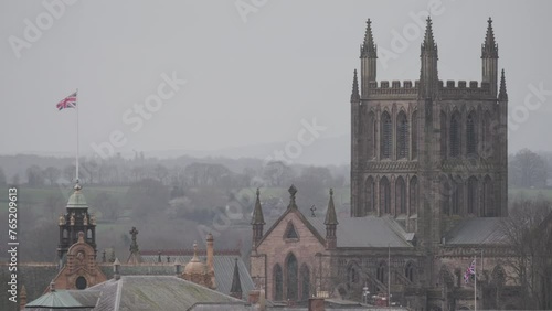 Hereford, England skyline on cloudy day with countryside in background photo