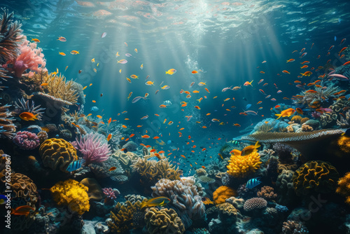 Teeming Coral Reef Underwater Scene © spyrakot