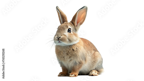 A fluffy white rabbit on a white background
