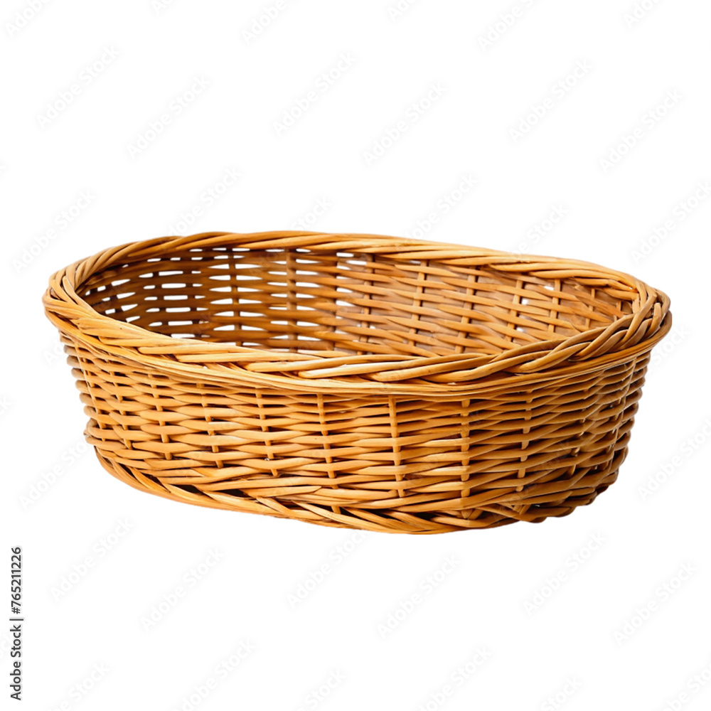 Empty wicker basket isolated on transparent background.