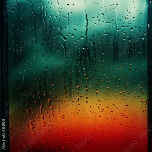 Red rain drops on an old window screen with abstract background