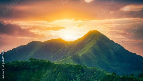 Majestic Mountains Embracing the Sunrise. generative ai
