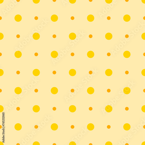 Yellow merry polka dot seamless pattern, decorative texture of round circles in random order, simple repeat ornament
