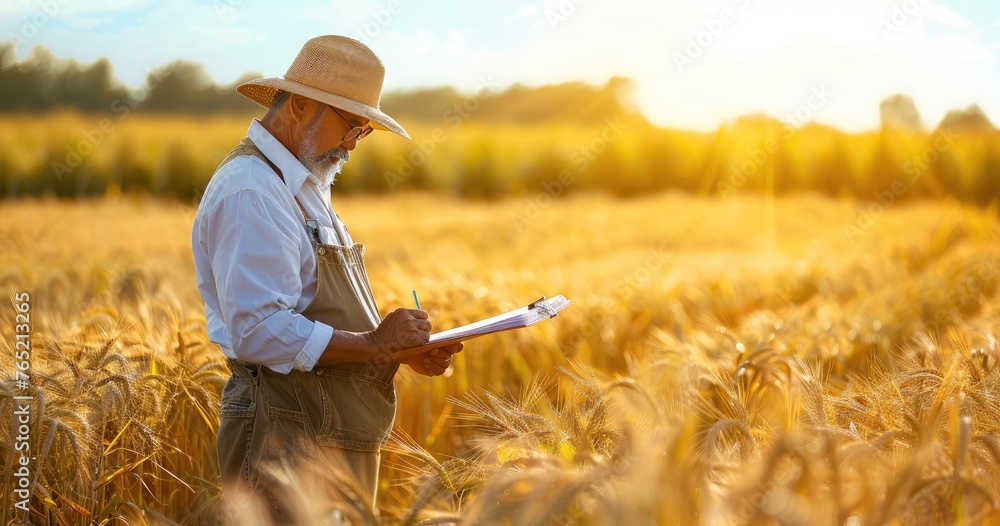 An agricultural inspector in field attire, examining crops, in an agricultural field, photorealistik, solid color background An agricultural inspector in field attire, examining crops, in an agricultural field, photorealistik, solid color background