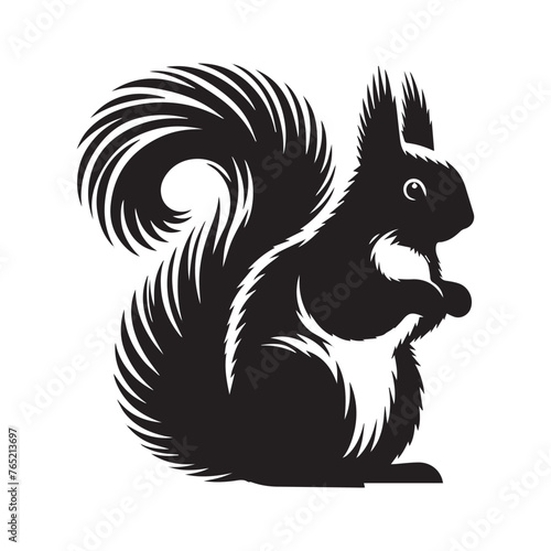 Retro Styled Squirrel Silhouettes, Retro  Squirrel Silhouettes, Vintage Black and White Artwork, Retro Vintage Squirrel Silhouettes, Stylish Retro Squirrel Illustration, Black and White illustration © Ayesha