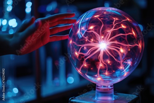 Plasma ball lamp illustrates power  electricity  and science. photo