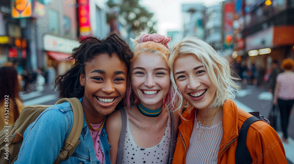 Fototapeta premium Joyful Multi-Ethnic Young Friends in the City
