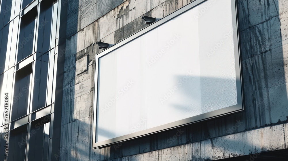 Fototapeta premium blank billboard without text on building, super realistic photo in high quality, front view. mock-up, copy space, space for text, banner.