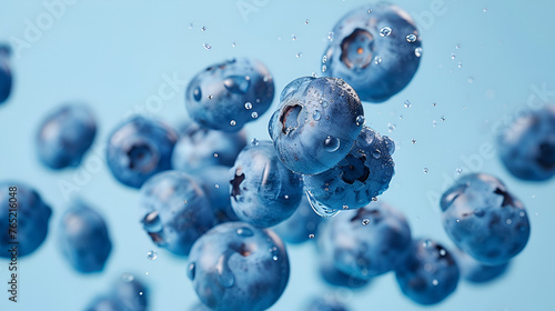 Blueberries with Water Droplets on a plain Background, Generative AI