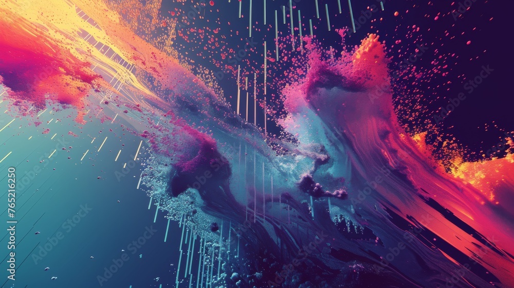 Abstract digital art depicting a vibrant cosmic collision with dynamic streaks and explosive colors.