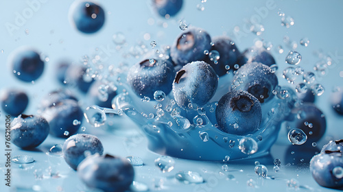 Blueberries with Water Droplets on a plain Background, Generative AI