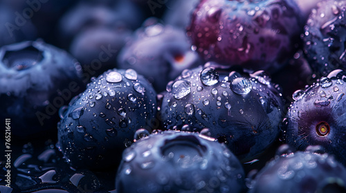 Blueberries with Water Droplets on a plain Background, Generative AI