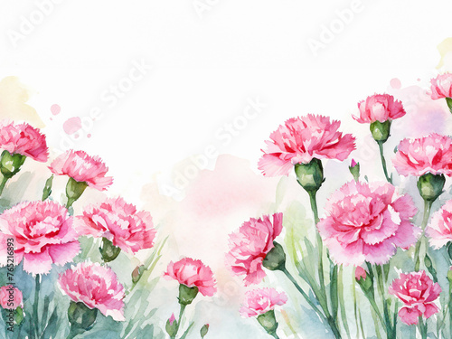 水彩　 母の日　カーネーション　コピースペース