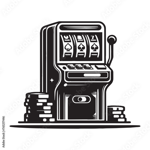 Vintage Casino Machine Sketch, Gaming Device Illustration, One-Armed Bandit Silhouette, ,  Gambling Machine Silhouette,  Casino Machine Silhouette, Gaming Device Outline Clipart