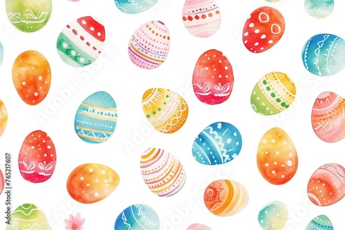 Happy easter watercolor seamless pattern. Multi-colored Easter eggs. Generated ai