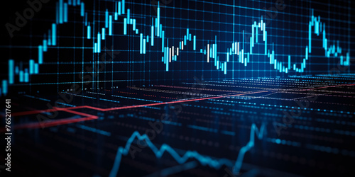 Stock market graph chart on LED display concept. large display of daily stock market price and quotation. Indicator financial forex trade education background.