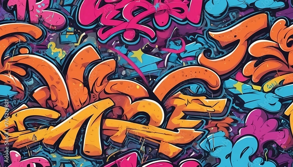 Seamless colorful background of Graffiti on dark background.