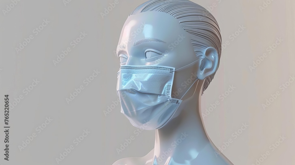 3D Human Body Model Wearing Protective Face Mask, Isolated on White Background, Medical Illustration 3D Human Body Model Wearing Protective Face Mask, Isolated on White Background, Medical Illustration