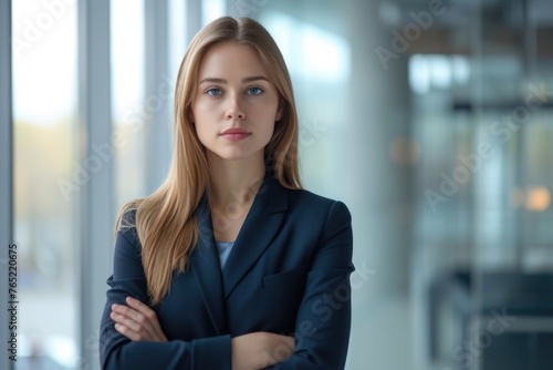 Young woman in business wear standing with armes crossed in business environment Free Download Young woman in business wear standing with armes crossed in business environment - GFXLoad