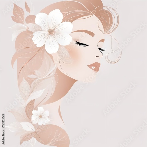 Abstract female face in one line. Woman face with flowers Surreal Line art female floral girl. Minimalism Abstract modern Continuous single line woman face portrait 