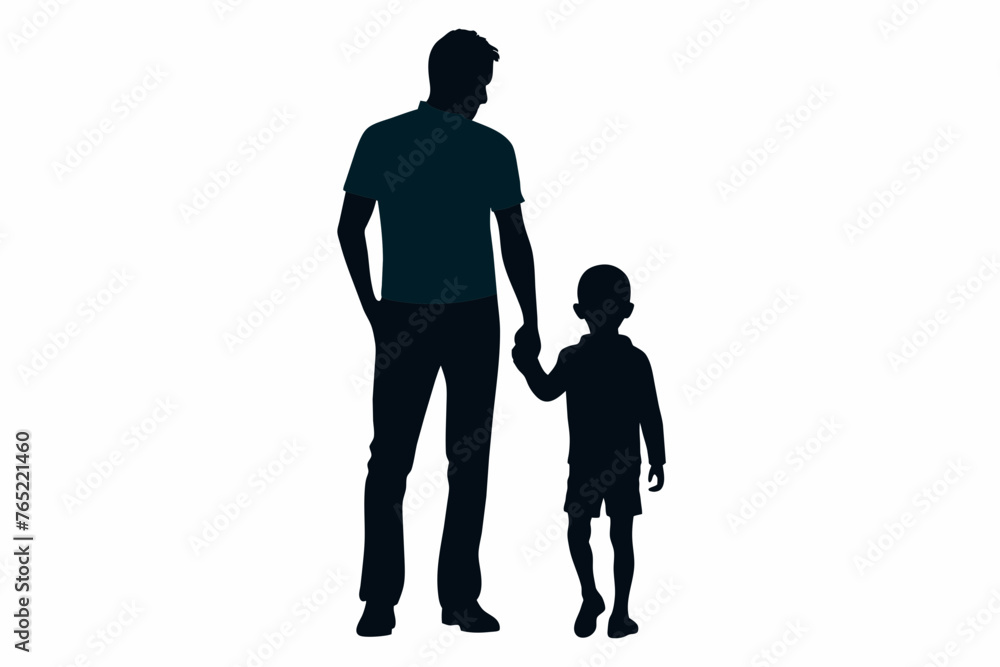 Dad and child vector silhouette on white background 