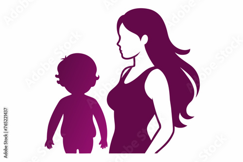 mom and child vector silhouette on white background 