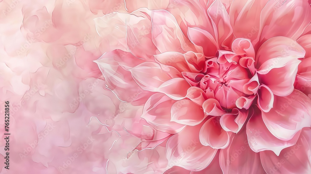 Delicate pink dahlia flower, extreme close-up. Soft pastel illustration, floral macro, digital watercolor painting