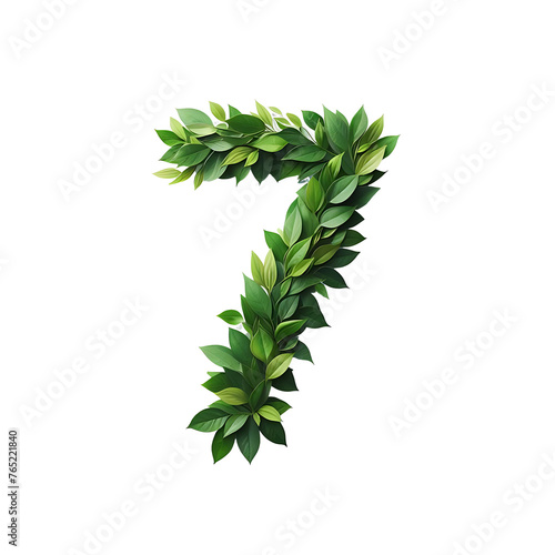 floral layout number seven made from fresh green leaves isolated on white background	 photo