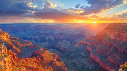 The sky is ablaze with color as the sun sets over the grand canyon