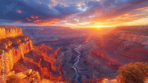 Sunset painting the sky over Grand Canyons natural landscape