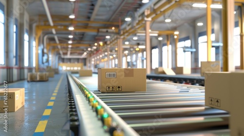 Conveyor with boxes in shipping warehouse