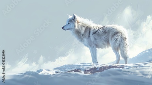 Majestic arctic wolf standing proudly in a pristine snowy wilderness, realistic digital illustration
