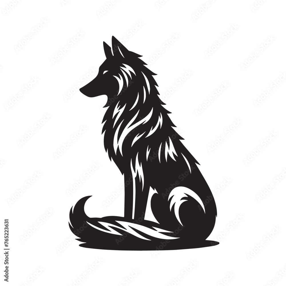 Retro Styled Wolf Silhouettes, Black and White Wolf Silhouettes, Retro