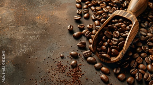 spoon with Colombian coffee beans in high resolution and high quality. coffee beans concept