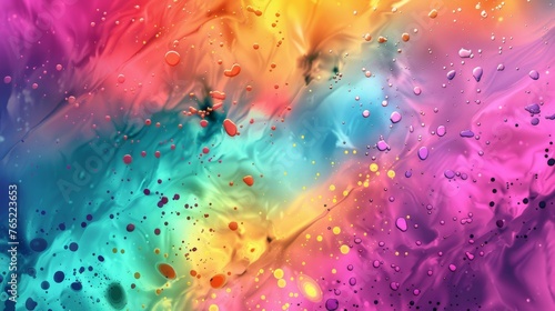 Abstract vibrant liquid flow with dynamic colors and shapes. Vivid color mix in fluid art with droplet details. Mesmerizing abstract of swirling liquid colors with a glossy finish.
