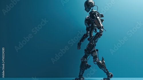 Robotic exoskeleton demonstration aiding in rehabilitation and physical therapy, solid color background, 4k, ultra hd