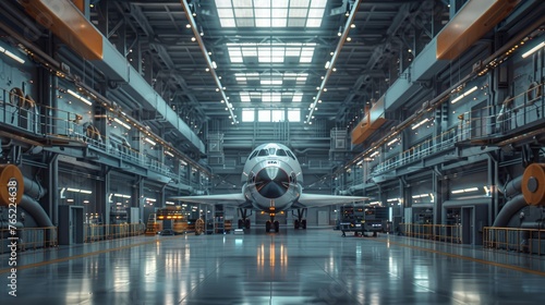 Spacecraft assembly hangar, engineering marvels, zero-gravity tools, solid color background, 4k, ultra hd