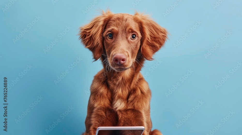 Tech-based pet healthcare, virtual vet visits, health trackers, solid color background, 4k, ultra hd