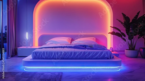 Tech-infused smart beds with sleep tracking and climate control, solid color background, 4k, ultra hd