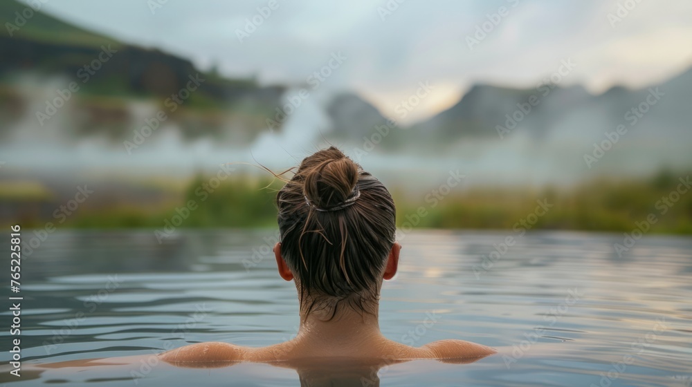 Fototapeta premium woman enjoying hot springs generative ai